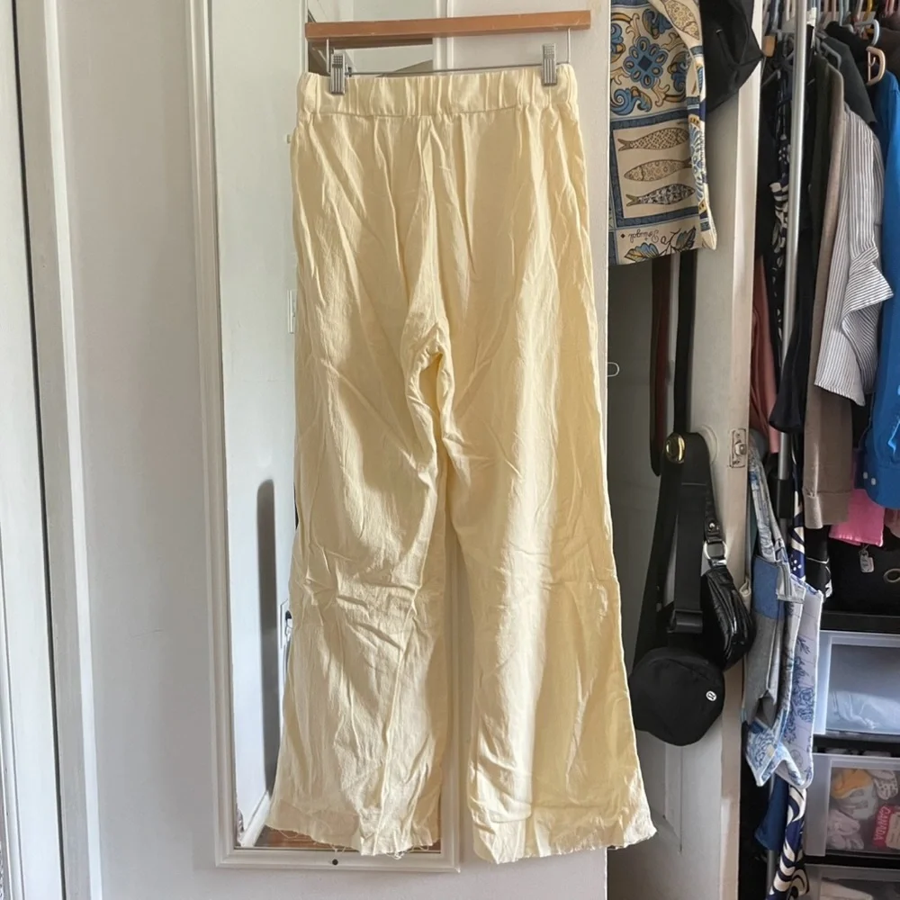 MISSLOOK Butter Yellow Cotton-Linen Wide Leg Pants - Picture 4 of 5